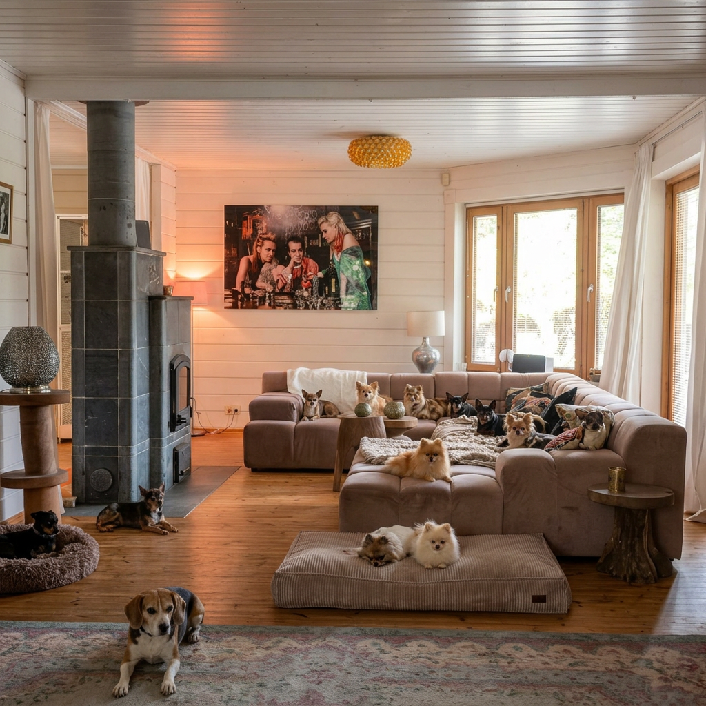Kleine honden knus samen op de bank in de woonkamer
